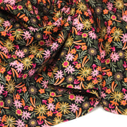 Tissu Viscose fluide JOLI petit fleuri rose ocre vert fond noir – STANDARD 100 OEKO - TEX - TissusPapi.com