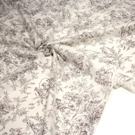 Tissu coton renforcé TOILE DE JOUY LES BAMBINS, grande largeur 280cm : bleu ou grège - OEKO - TEX - TissusPapi.com