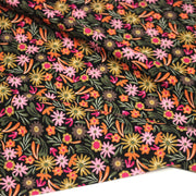 Tissu Viscose fluide JOLI petit fleuri rose ocre vert fond noir – STANDARD 100 OEKO - TEX - TissusPapi.com