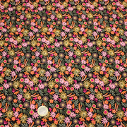 Tissu Viscose fluide JOLI petit fleuri rose ocre vert fond noir – STANDARD 100 OEKO - TEX - TissusPapi.com