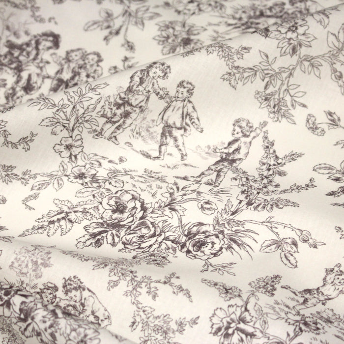 Tissu coton renforcé TOILE DE JOUY LES BAMBINS, grande largeur 280cm : bleu ou grège - OEKO - TEX - TissusPapi.com
