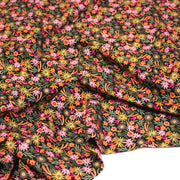 Tissu Viscose fluide JOLI petit fleuri rose ocre vert fond noir – STANDARD 100 OEKO - TEX - TissusPapi.com