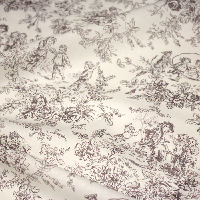 Tissu coton renforcé TOILE DE JOUY LES BAMBINS, grande largeur 280cm : bleu ou grège - OEKO - TEX - TissusPapi.com