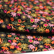 Tissu Viscose fluide JOLI petit fleuri rose ocre vert fond noir – STANDARD 100 OEKO - TEX - TissusPapi.com