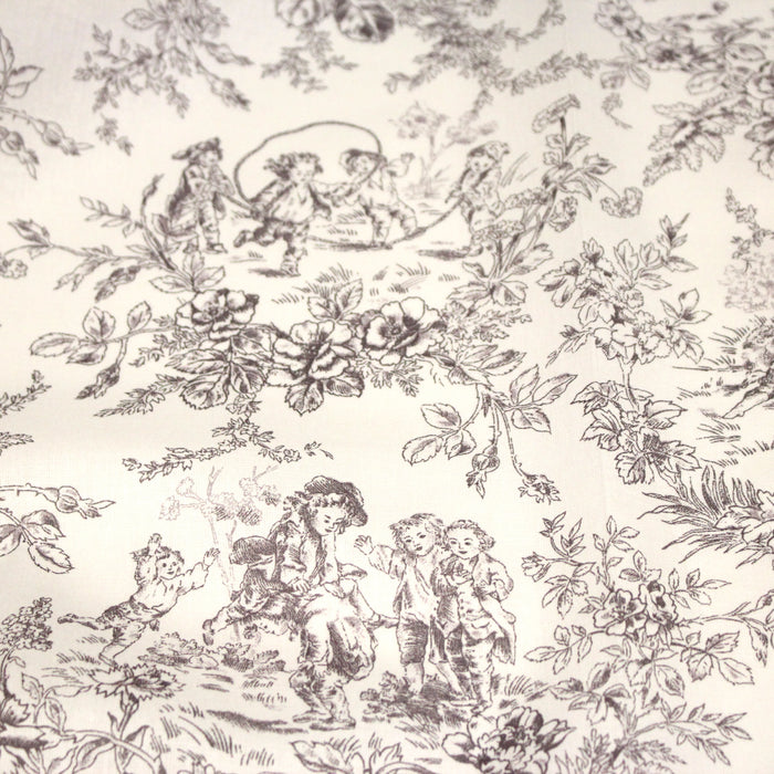 Tissu coton renforcé TOILE DE JOUY LES BAMBINS, grande largeur 280cm : bleu ou grège - OEKO - TEX - TissusPapi.com