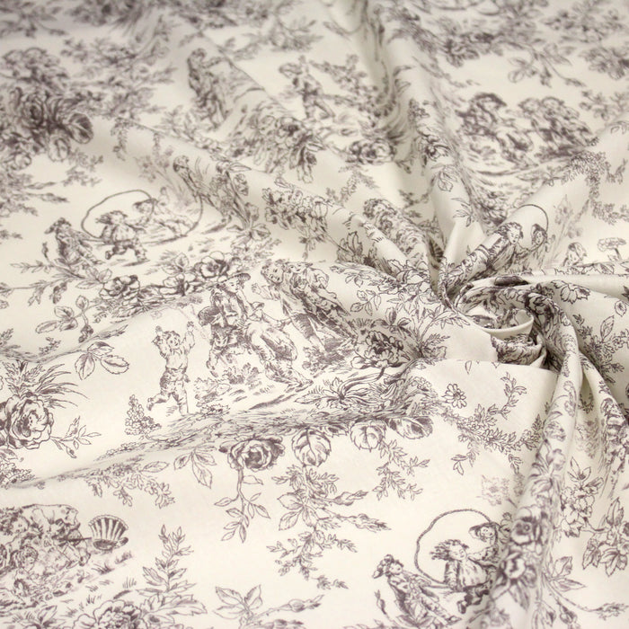 Tissu coton renforcé TOILE DE JOUY LES BAMBINS, grande largeur 280cm : bleu ou grège - OEKO - TEX - TissusPapi.com