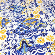 Tissu cotonnade AZULEJOS aux carreaux de faïence : bleu roi / bleu jaune / bleu orange - TissusPapi.com