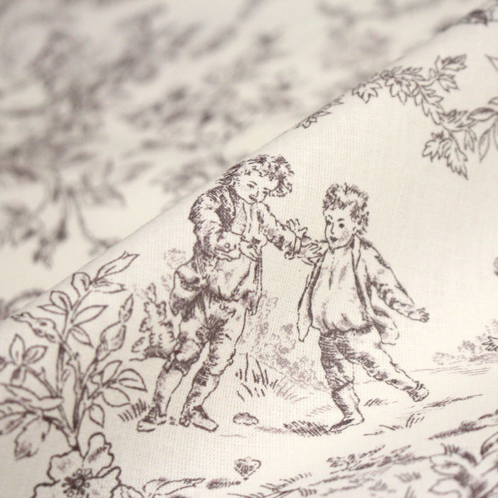 Tissu coton renforcé TOILE DE JOUY LES BAMBINS, grande largeur 280cm : bleu ou grège - OEKO - TEX - TissusPapi.com