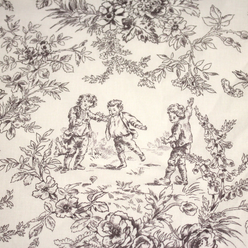 Tissu coton renforcé TOILE DE JOUY LES BAMBINS, grande largeur 280cm : bleu ou grège - OEKO - TEX - TissusPapi.com