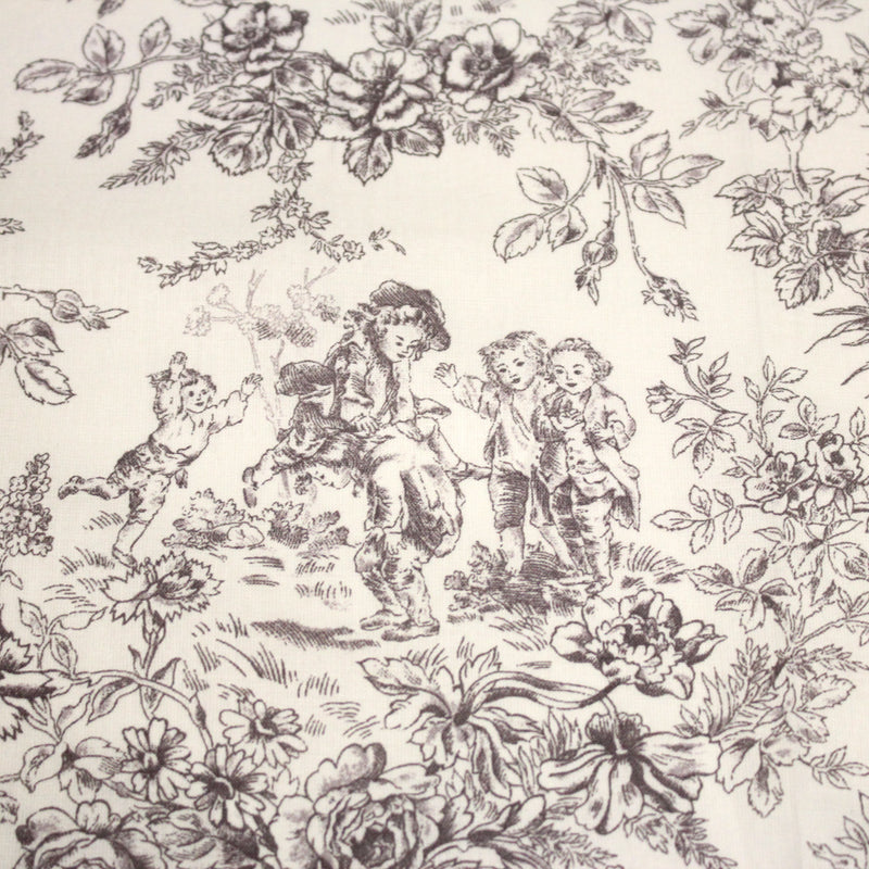 Tissu coton renforcé TOILE DE JOUY LES BAMBINS, grande largeur 280cm : bleu ou grège - OEKO - TEX - TissusPapi.com