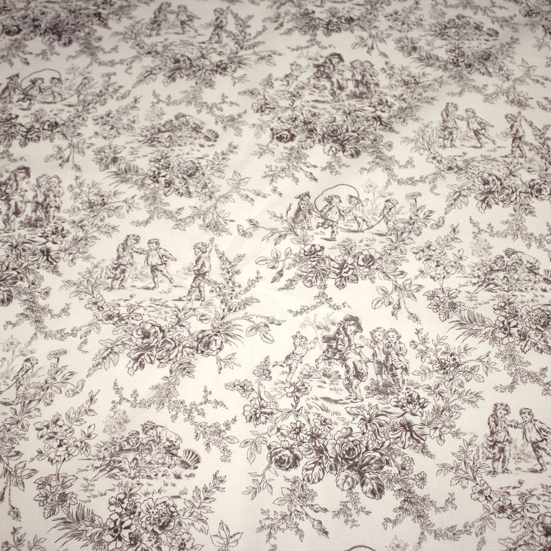 Tissu coton renforcé TOILE DE JOUY LES BAMBINS, grande largeur 280cm : bleu ou grège - OEKO - TEX - TissusPapi.com