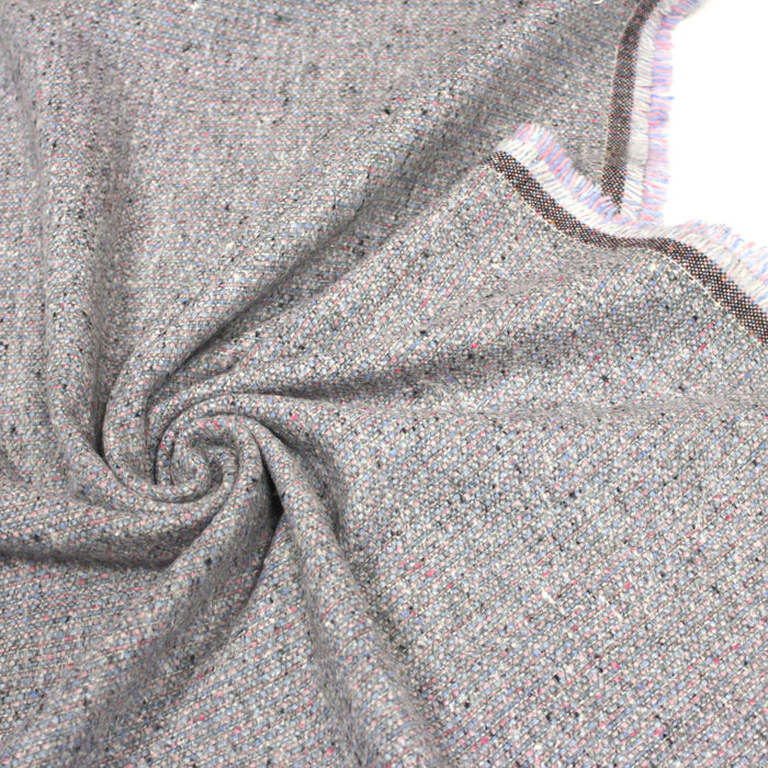 Tissu lainage tweed gris rose et bleu, faux-uni - Fabrication italienne