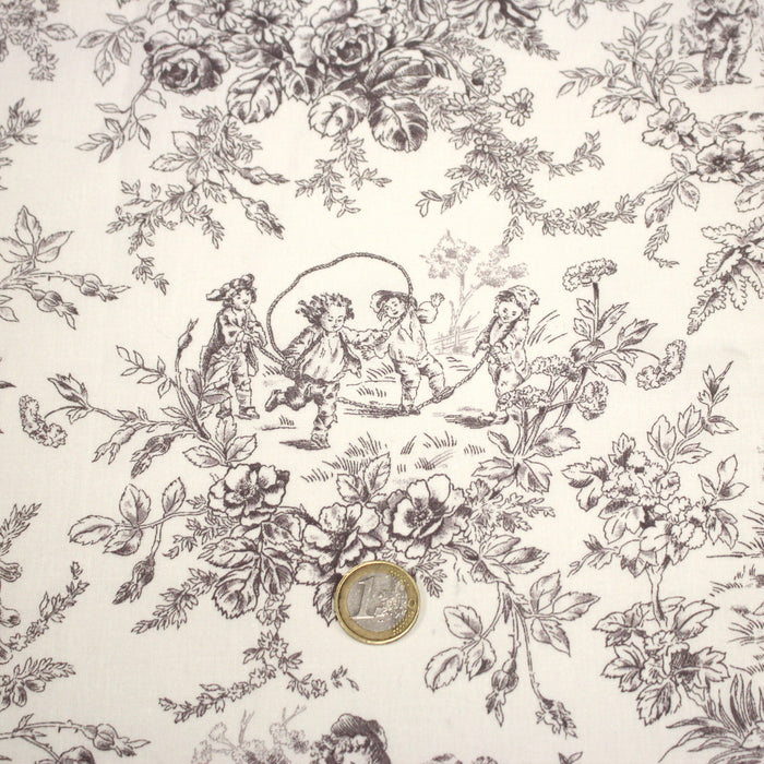 Tissu coton renforcé TOILE DE JOUY LES BAMBINS, grande largeur 280cm : bleu ou grège - OEKO - TEX - TissusPapi.com