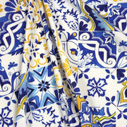 Tissu cotonnade AZULEJOS aux carreaux de faïence : bleu roi / bleu jaune / bleu orange - TissusPapi.com