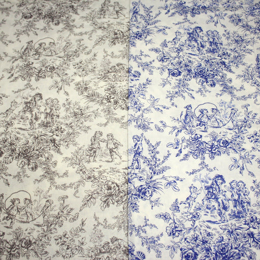 Tissu coton renforcé TOILE DE JOUY LES BAMBINS, grande largeur 280cm : bleu ou grège - OEKO - TEX - TissusPapi.com