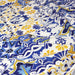 Tissu popeline de coton AZULEJOS aux carreaux de faïence bleu roi, jaune safran & blanc - tissuspapi