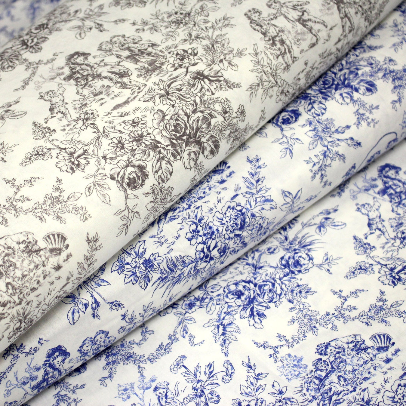 Tissu coton renforcé TOILE DE JOUY LES BAMBINS, grande largeur 280cm : bleu ou grège - OEKO - TEX - TissusPapi.com