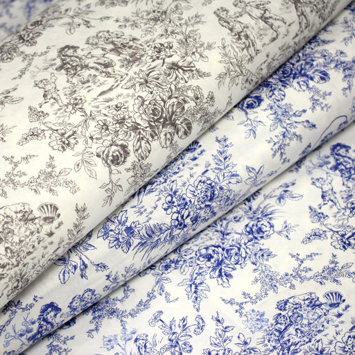Tissu coton renforcé TOILE DE JOUY LES BAMBINS, grande largeur 280cm : bleu ou grège - OEKO - TEX - TissusPapi.com