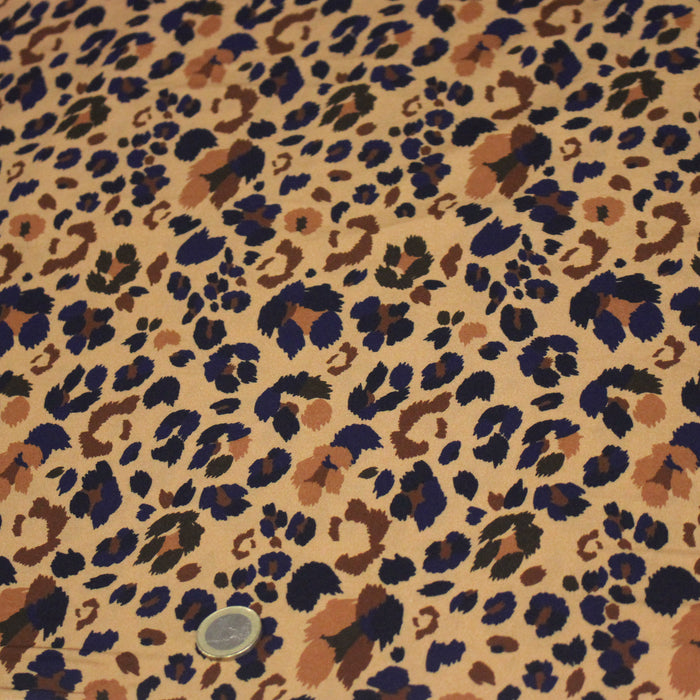 Tissu Viscose fluide LYNX motif léopard ocre et noir – STANDARD 100 OEKO-TEX