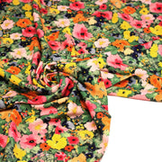 Tissu Viscose fluide REBECCA, floral jaune rose rouge, feuilles vertes - STANDARD 100 OEKO - TEX - TissusPapi.com
