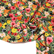 Tissu Viscose fluide REBECCA, floral jaune rose rouge, feuilles vertes - STANDARD 100 OEKO - TEX - TissusPapi.com