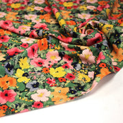 Tissu Viscose fluide REBECCA, floral jaune rose rouge, feuilles vertes - STANDARD 100 OEKO - TEX - TissusPapi.com