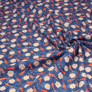 Tissu cotonnade motif japonais KOï aux poissons carpes koï & nénuphars, fond bleu roi - OEKO - TEX - TissusPapi.com
