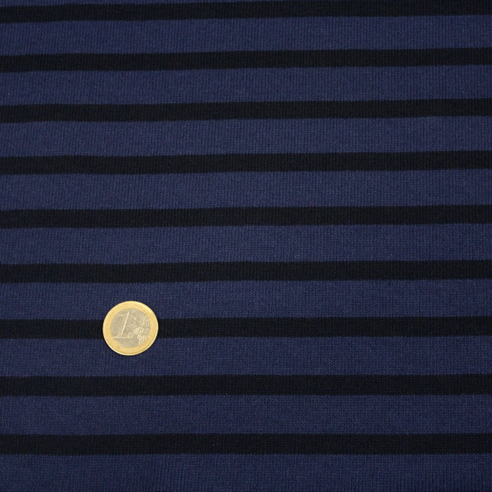 Tissu Tricot de coton authentique marinière bleu marine et noir - Fabrication française