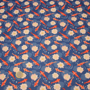 Tissu cotonnade motif japonais KOï aux poissons carpes koï & nénuphars, fond bleu roi - OEKO - TEX - TissusPapi.com