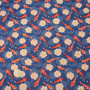 Tissu cotonnade motif japonais KOï aux poissons carpes koï & nénuphars, fond bleu roi - OEKO - TEX - TissusPapi.com