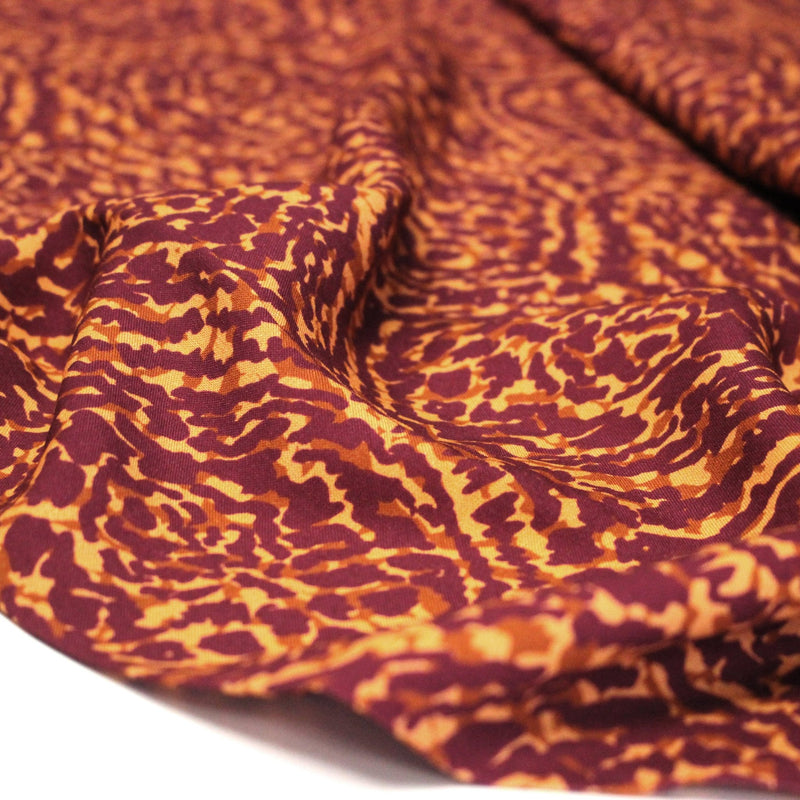 Tissu Viscose fluide ASSA arabesques rouge bordeaux fond ocre – STANDARD 100 OEKO - TEX - TissusPapi.com