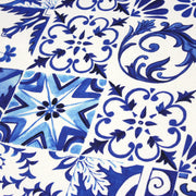 Tissu cotonnade AZULEJOS aux carreaux de faïence : bleu roi / bleu jaune / bleu orange - TissusPapi.com