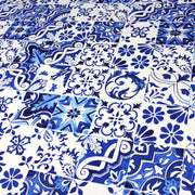 Tissu cotonnade AZULEJOS aux carreaux de faïence : bleu roi / bleu jaune / bleu orange - TissusPapi.com