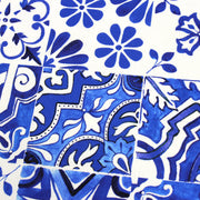 Tissu cotonnade AZULEJOS aux carreaux de faïence : bleu roi / bleu jaune / bleu orange - TissusPapi.com