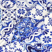 Tissu cotonnade AZULEJOS aux carreaux de faïence : bleu roi / bleu jaune / bleu orange - TissusPapi.com