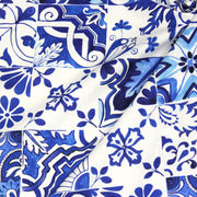 Tissu cotonnade AZULEJOS aux carreaux de faïence : bleu roi / bleu jaune / bleu orange - TissusPapi.com