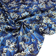 Tissu cotonnade motif japonais VAGUES HOKUSAI dorées, bleu ou rouge - COLLECTION JAPON DORÉ - TissusPapi.com