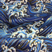 Tissu cotonnade motif japonais VAGUES HOKUSAI dorées, bleu ou rouge - COLLECTION JAPON DORÉ - TissusPapi.com