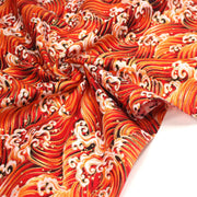 Tissu cotonnade motif japonais VAGUES HOKUSAI dorées, bleu ou rouge - COLLECTION JAPON DORÉ - TissusPapi.com