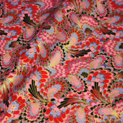 Tissu cotonnade motif japonais LES PLUMES DE PAON dorées, bleu turquoise ou rose fuchsia - COLLECTION JAPON DORÉ - TissusPapi.com