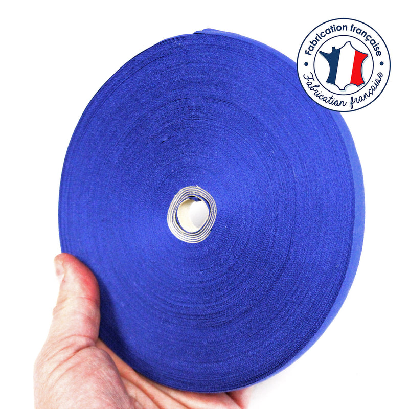 Ruban sergé de coton bleu roi 10mm - Galette de 50 mètres - Fabrication française - TissusPapi.com