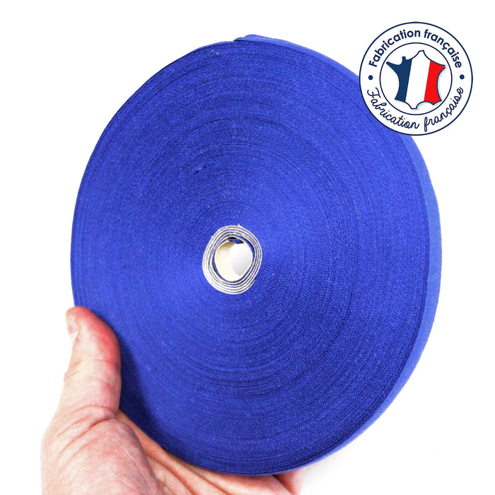 Ruban sergé de coton bleu roi 10mm - Galette de 50 mètres - Fabrication française