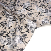 Tissu coton motif jardin japonais GUNMA aux oiseaux et fleurs de cerisier, fond lin - OEKO - TEX - TissusPapi.com