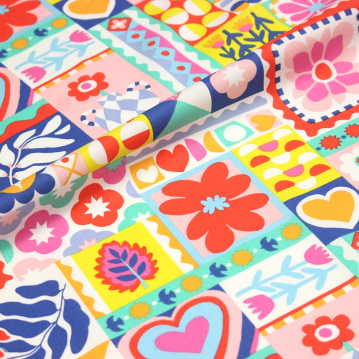 Tissu cotonnade Fleurs, feuilles et formes géométriques colorées - COLLECTION SICILIA - OEKO - TEX STANDARD 100 - TissusPapi.com