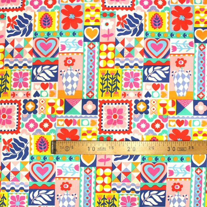 Tissu cotonnade Fleurs, feuilles et formes géométriques colorées - COLLECTION SICILIA - OEKO - TEX STANDARD 100 - TissusPapi.com