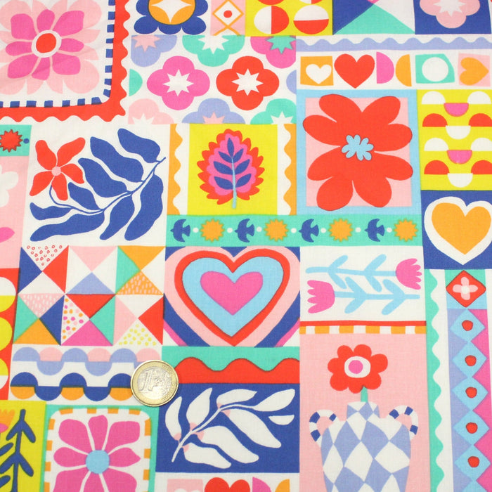 Tissu cotonnade Fleurs, feuilles et formes géométriques colorées - COLLECTION SICILIA - OEKO - TEX STANDARD 100 - TissusPapi.com