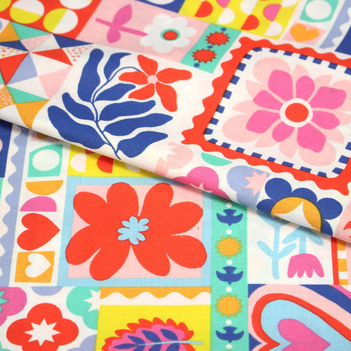 Tissu cotonnade Fleurs, feuilles et formes géométriques colorées - COLLECTION SICILIA - OEKO - TEX STANDARD 100 - TissusPapi.com
