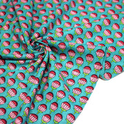 Tissu coton fin imprimé INDIENNES, fleurs roses et fuchsia, fond vert canard - TissusPapi.com