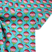 Tissu coton fin imprimé INDIENNES, fleurs roses et fuchsia, fond vert canard - TissusPapi.com