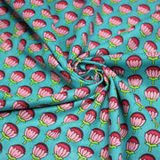 Tissu coton fin imprimé INDIENNES, fleurs roses et fuchsia, fond vert canard - TissusPapi.com